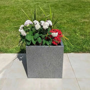 50cm Mottled Zinc Galvanised Silver & Black Textured Square Planter